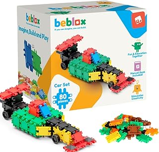 Beblox Building Blocks for Kids - Car Set - 80-Piece Connecting Tiles - Interlocking Building Blocks for Kids, STEM Toy Ve...