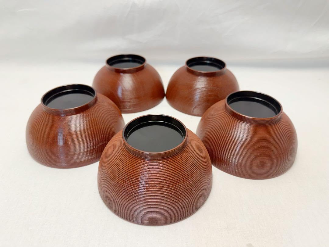 ほぼ未使用 懐石道具 天然木製 本漆塗 千筋 雑煮椀 5客揃 溜塗 内黒 共箱 ほぼ 懐石道具 天然木製 本漆塗 千筋 雑煮椀 5客揃 溜塗