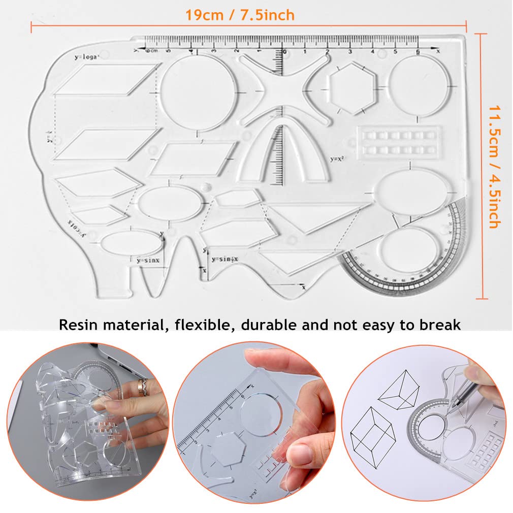 Morices 4 Pcs Geometric Drawing Ruler Set, Multifunctional Transparent Mathematics Learning Template Measuring Ruler Circle Drawing Tool, Graphic Ruler with Clear Scale for Craft Arts School Office - Image 2