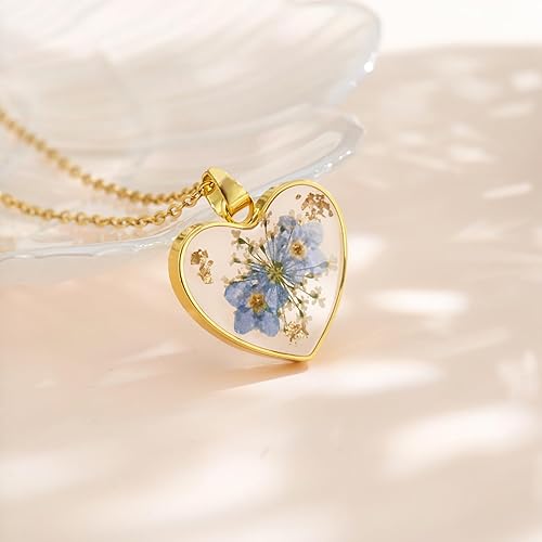 Miniatura 10 de Forget-Me-Not Necklace For Women KBFORU Handmade Pressed Forget-Me-Not And Queen Anne'S Lace Wildflower Necklaces-Gold Chain  18''