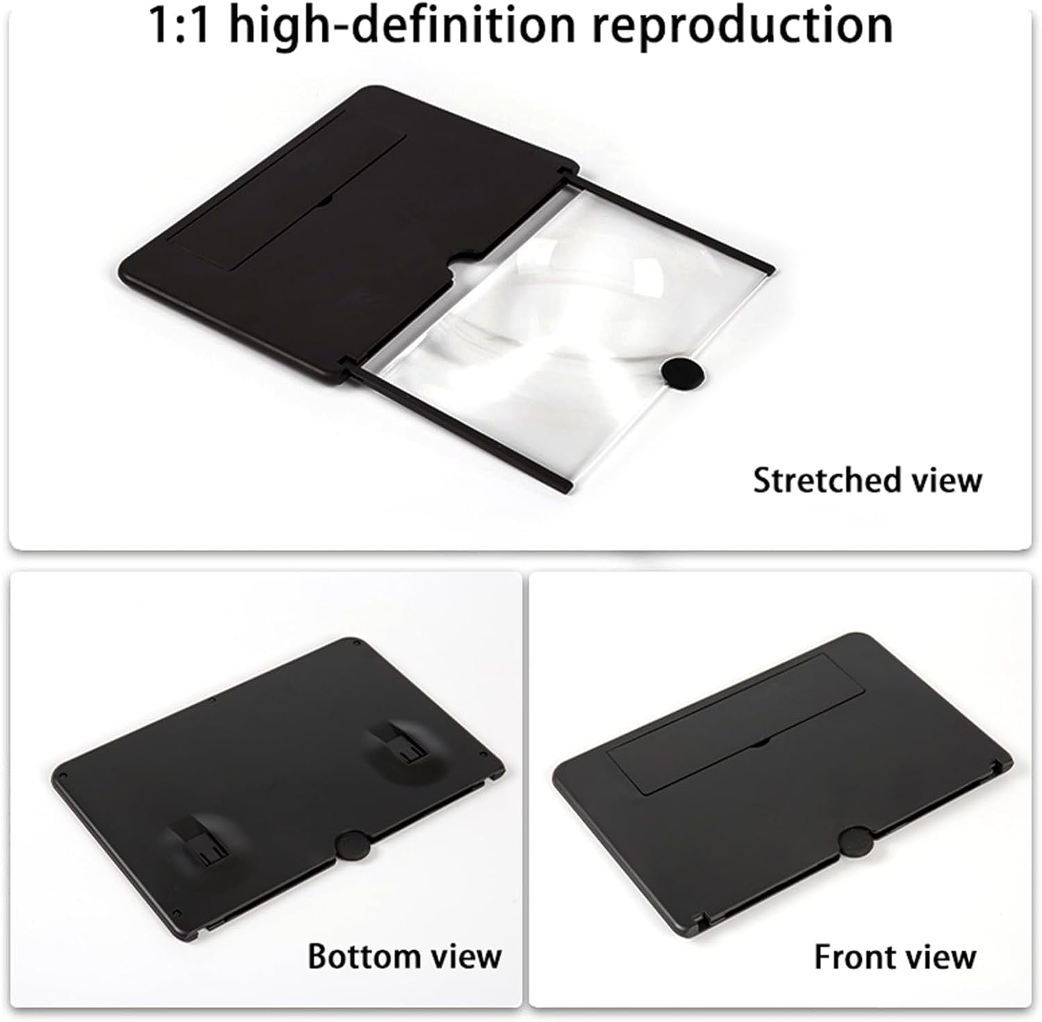 New Screen Magnifier for Cell Phone, 3D HD Mobile Phone Magnifier Projector Screen, Compatible with All Smartphone, for Movies, Videos and Games. (Black, 14.66 * 9.72)