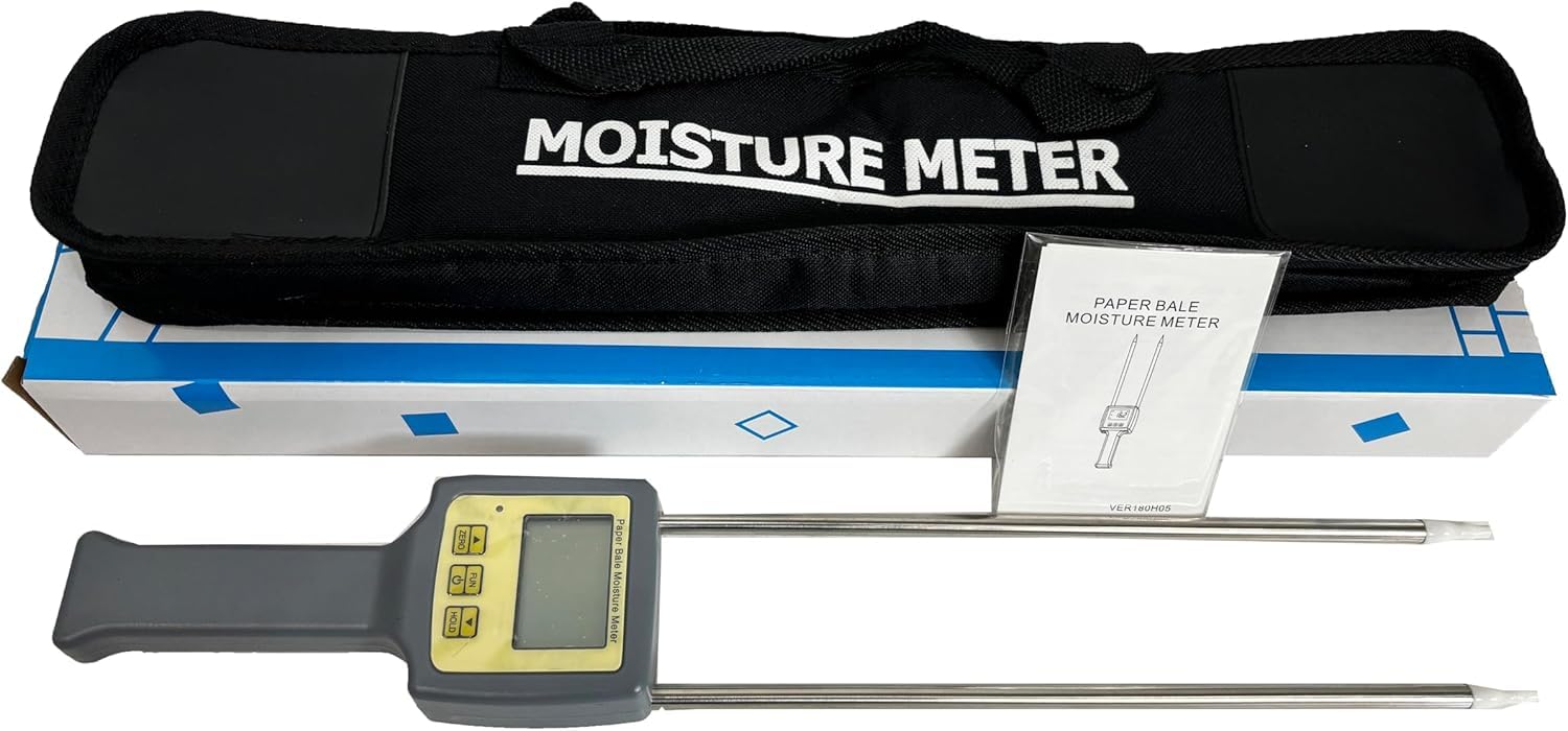 Digital Paper Bale Moisture Meter Paper Moisture Tester Analyzer With Measuring Range 0 To 95% Resolusion 0.1 Accuracy ±0.5%n Digital Backlight Display For Paper Parcel Paper Bale Paper Dust Etc