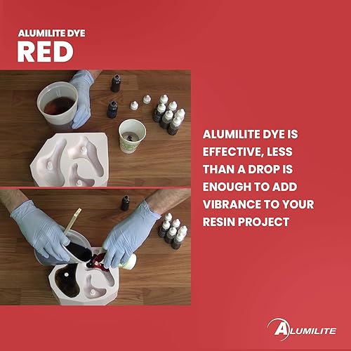 Miniatura 4 de Alumilite Tinte líquido de color rojo (1 onzas) altamente concentrado colorante o pigmentos para fundir resinas, revestimiento epoxi y uretano