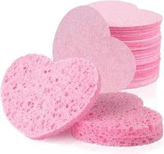 50-count Compressed Facial Sponges,Heart Shape Face Sponges,100% Natural Cellulose Face Sponges for Cleansing, Makeup Removal, Massage, Pore Exfoliating,Mask