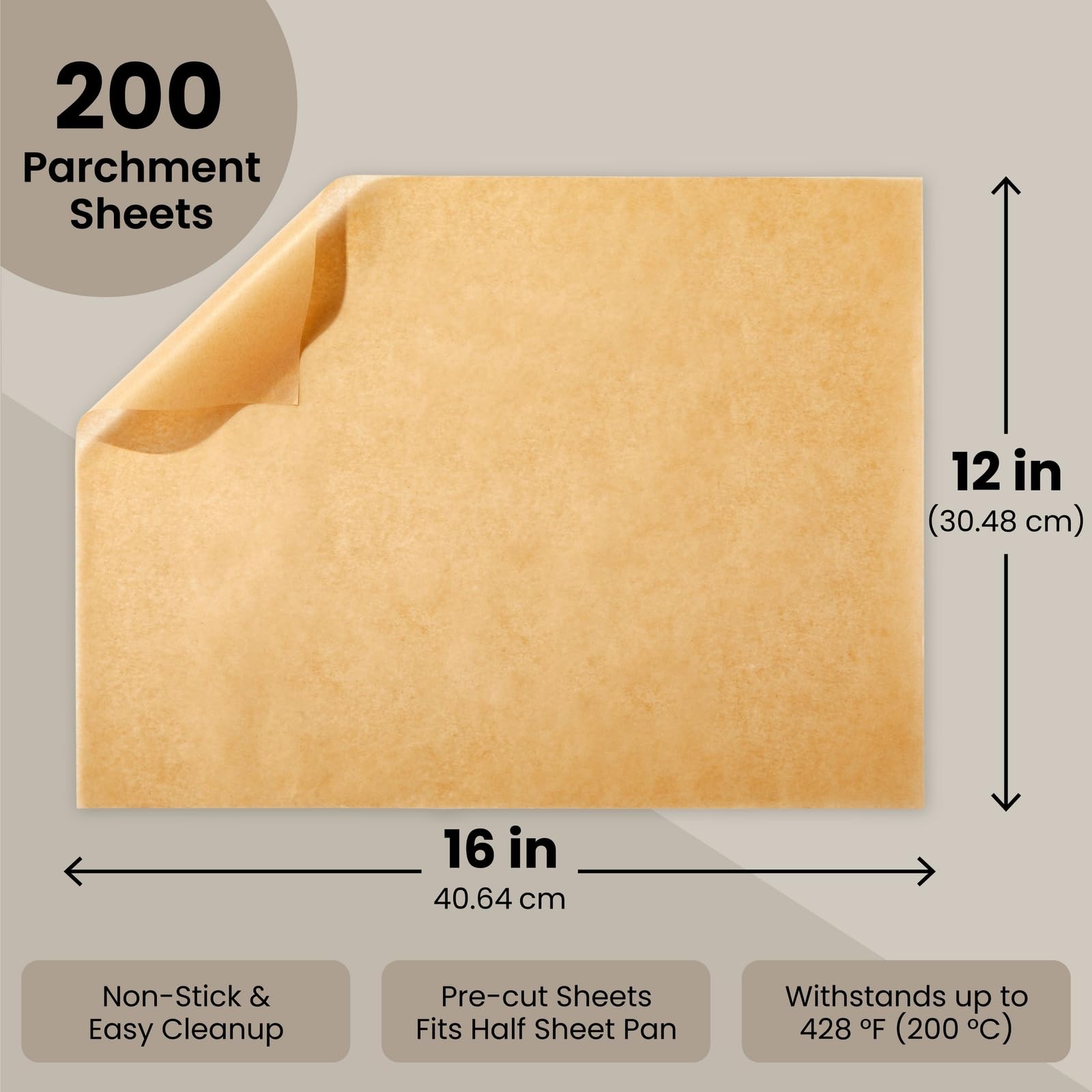 Juvale Backpapier-Bögen (Set, 200 Blatt) - Trennpapier Vorgeschnitten, Antihaftbeschichtet, Lebensmittelecht, Ungebleicht - Zum Backen, Dünsten, Braten - Braun, ca. 30,5 x 40,6 cm