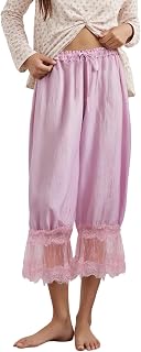 Women Long Bloomer Pants Lace Trim Victorian Pantaloons Capri Pants Lounge Pjs Pettipants Y2K Pajama Bottoms