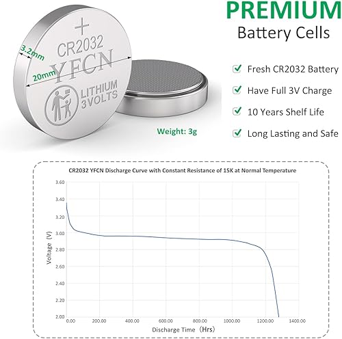 Miniatura 3 de CR2032 - Batería de litio de 3 V, paquete de 5 baterías CR2032  CR 2032 baterías de celda de moneda para AirTag, llavero, controles remotos, 10 años
