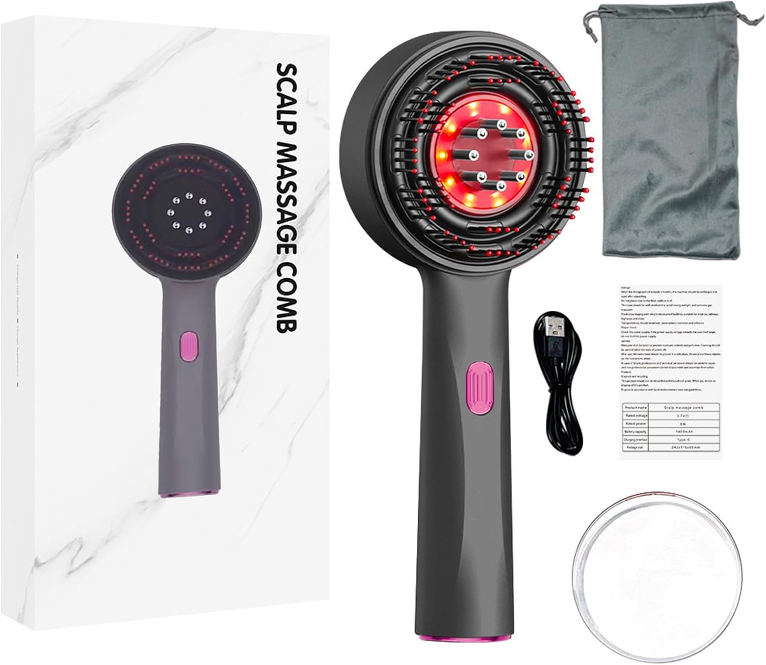 Electric Scalp Massager Red Light-scalp massager with red light therapy with 850nm,smart scalp massager with red light dual use for dry&wet hair,supports hair serum application,3 Modes selection,gift