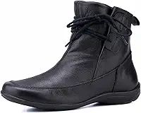 Bota Feminina Conforto Cano Curto, Couro Legítimo, Preta