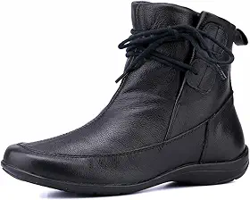 Bota Feminina Conforto Cano Curto, Couro Legítimo, Preta
