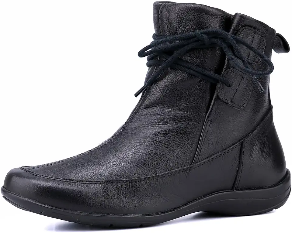 Bota Feminina Conforto Cano Curto, Couro Legítimo, Preta