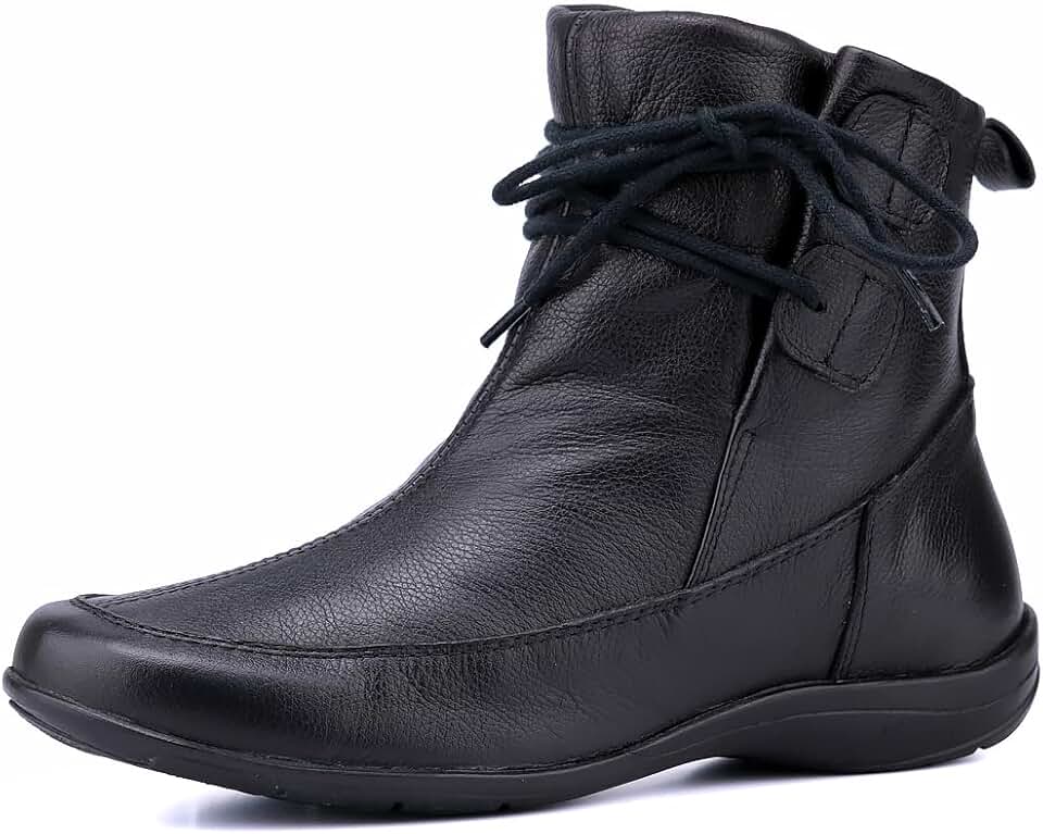 Bota Feminina Conforto Cano Curto, Couro Legítimo, Preta