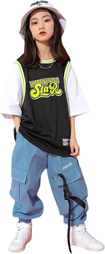 Amazon Co Jp キッズダンス衣装 セットアップ ヒップホップ ファッション ダンス衣装 男の子 体操服 ガールズ バスケ Tシャツ スウエットパンツ カーゴパンツ ユニフォーム 白 黄色 黒 こどもの日 セット B 130 おもちゃ