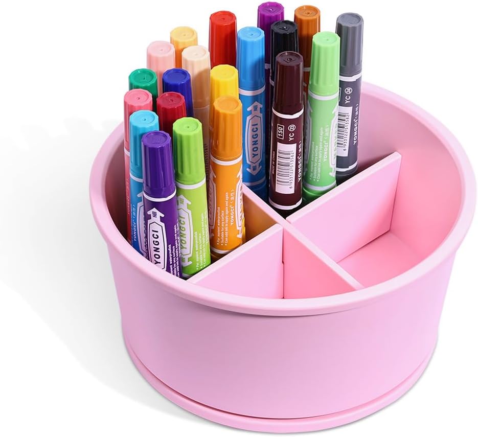 LYNG 360° Rotating Pen Holder for Desk, Small Desk Organizer With Adjustable Dividers, Non-Slip Base Pencil Holder for Office, Home, School Supplies Black