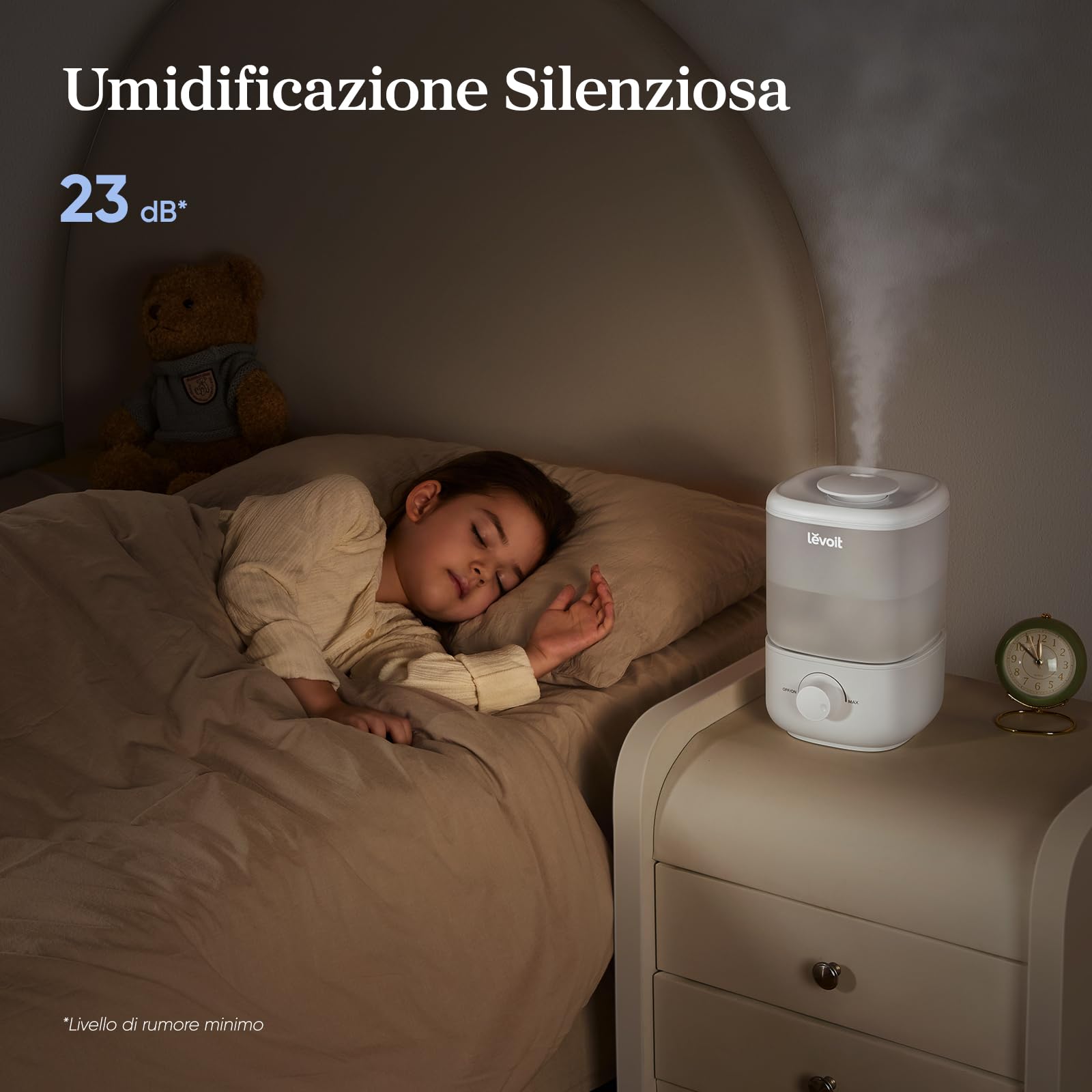 Levoit Umidificatore Ambiente Bambini, 2,5L/25ore, 23 dB, Top-Fill, Facile da Pulire, Ugello a 360°, Adatto per Camera da Letto, Ufficio, Soggiorno, Silenzioso