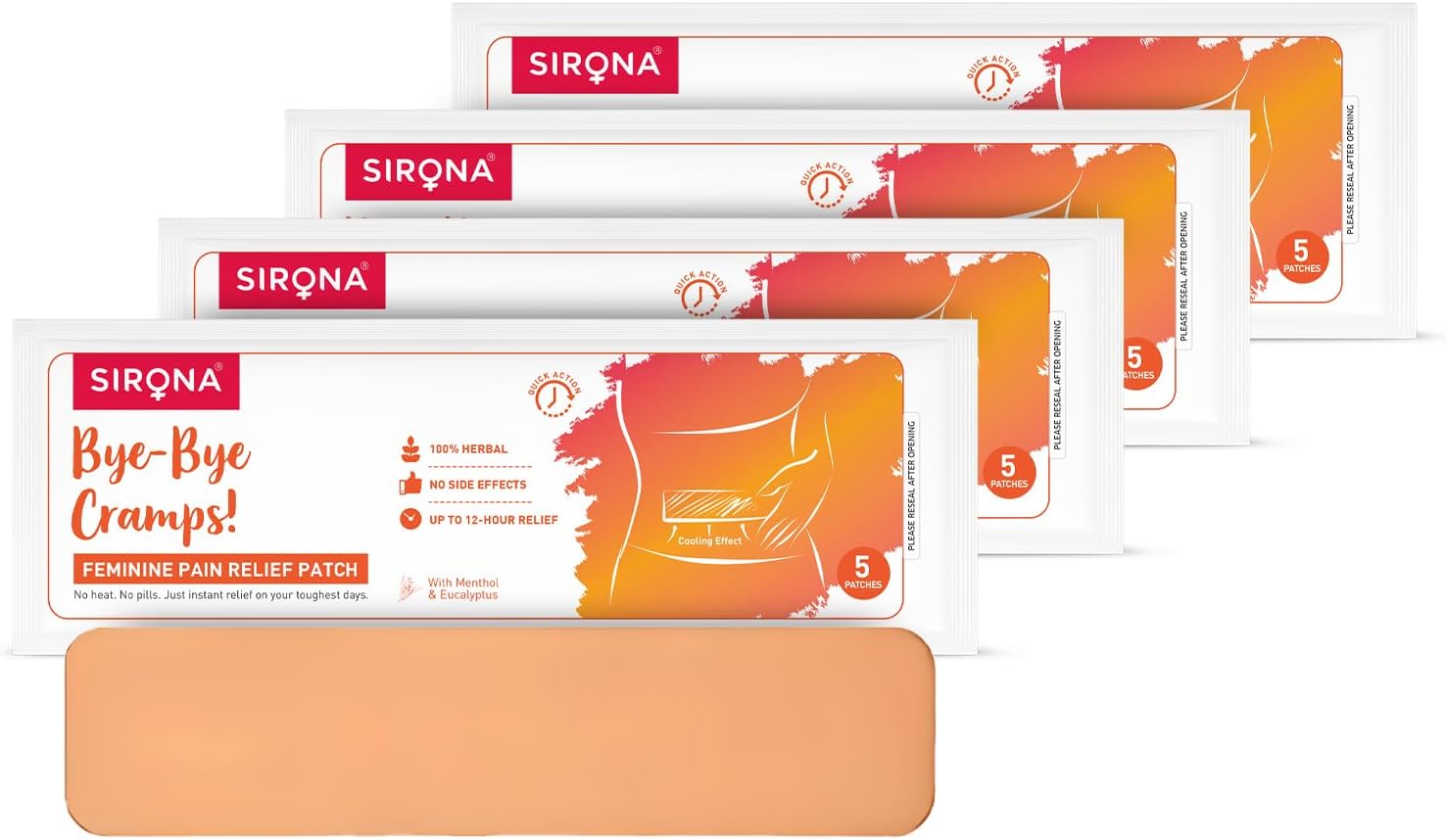 Herbal Period Pain Relief Patches | 100% Natural with Essential Oils Instant Relief from Menstrual Cramps | Cool Patches with No Chemical Actives, No Side Effects (20 Patches)