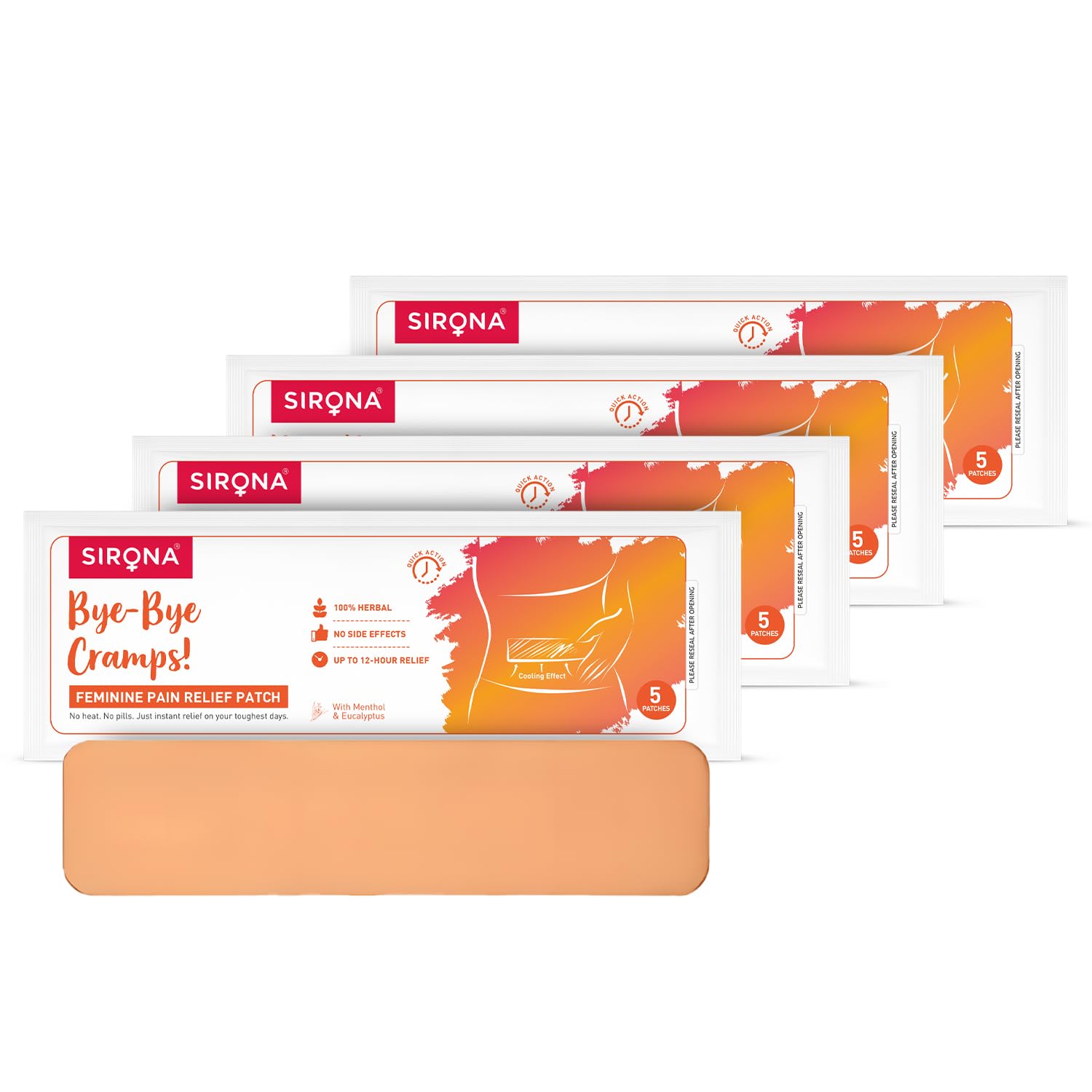 Sirona Herbal Period Pain Relief Patches | 100% Natural with Essential Oils Instant Relief from Menstrual Cramps | Cool Patches with No Chemical Actives, No Side Effects (20 Patches)