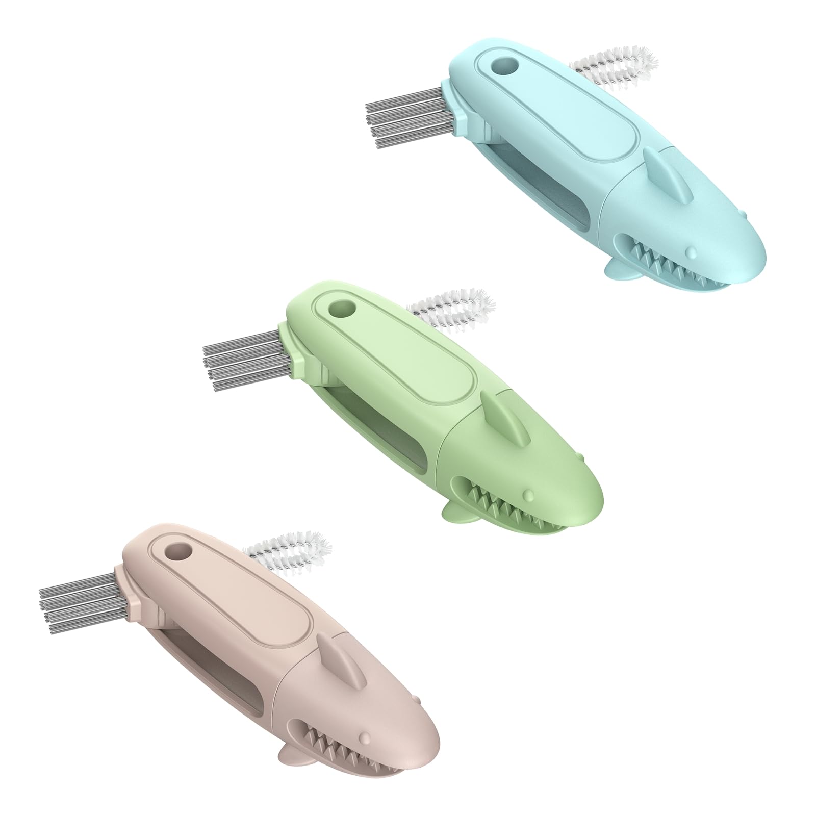 TQRR SharkBrush-3 in 1 Cup Lid Gap Cleaning Brush Set, 3Pcs Bottle Gap Cleaner Brush, Silicone Cup Lid Brush, Multifunctional Bottle Brush, Cleaning Tools for Home Kitchen Office (3, Multicolor)