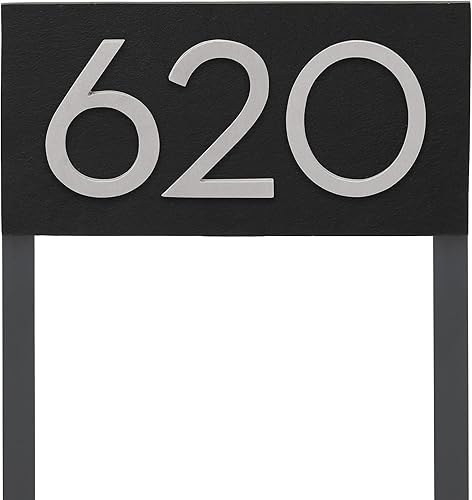 Placa de dirección horizontal flotante moderna de 6 pulgadas con estacas de césped, letrero de dirección montado, letrero de números de casa,