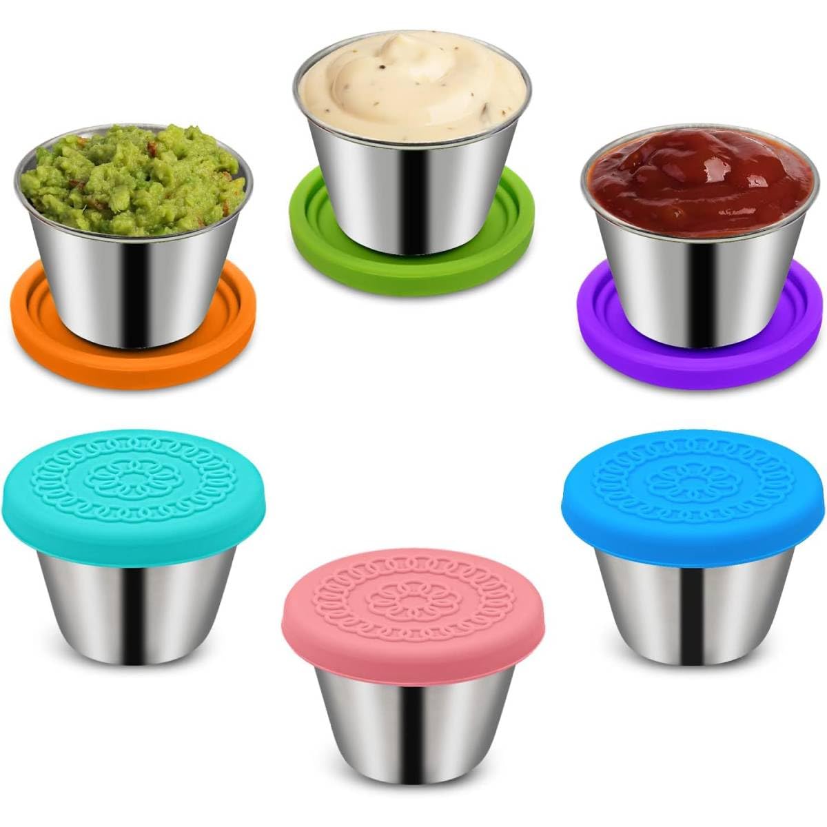 HASTHIP® 6 Pack Small Condiment Containers with Lids, 40ml Leakproof Salad Dressing Container To Go, Stainless Steel Sauce Container with Silicone Lids, Reusable Small Dipping Sauce Cups (B0DGQD4WZH) Amazon Price History, Amazon Price Tracker
