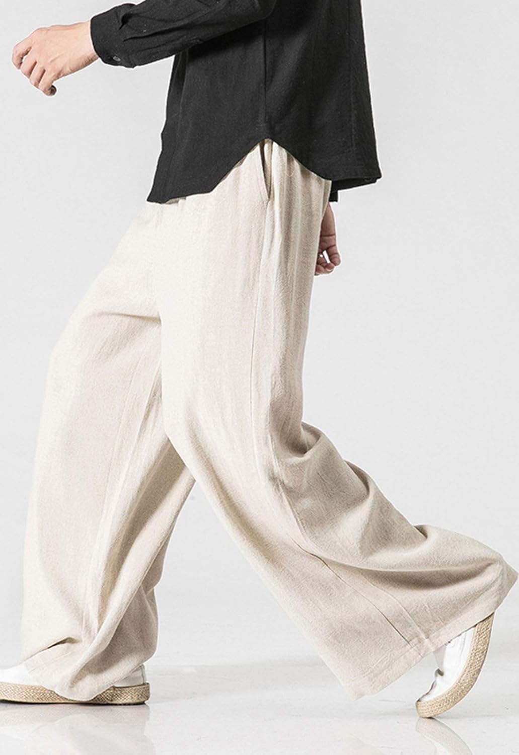 Flygo Men's Wide Leg Casual Linen Pants - Image 4