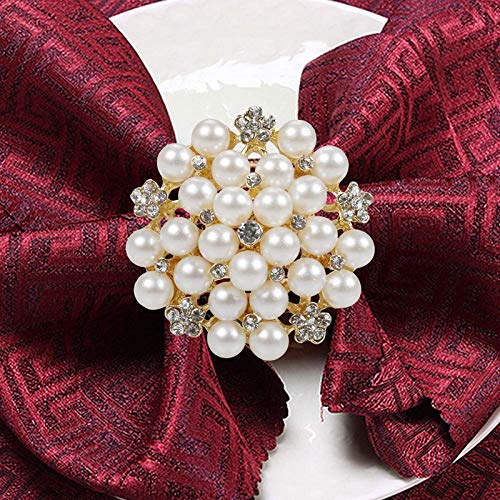 zorpia Napkin Rings Set of 6-Flower Pearl Rhinestone Napkin Ring Holder for Wedding Party Home Kitchen Dining Table Linen Accessories (6,Golden)