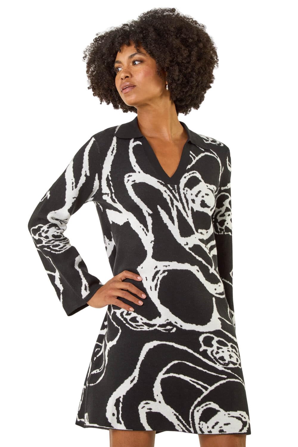 Roman - Women's Dress - Floral Abstract Knit - Size 20 - Black