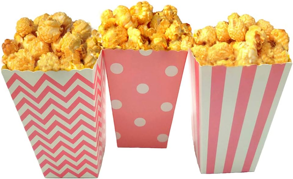 JCX Paper Popcorn Bags, Mini Movie Theater Party Paper Bags, 36 Pieces (Pink)