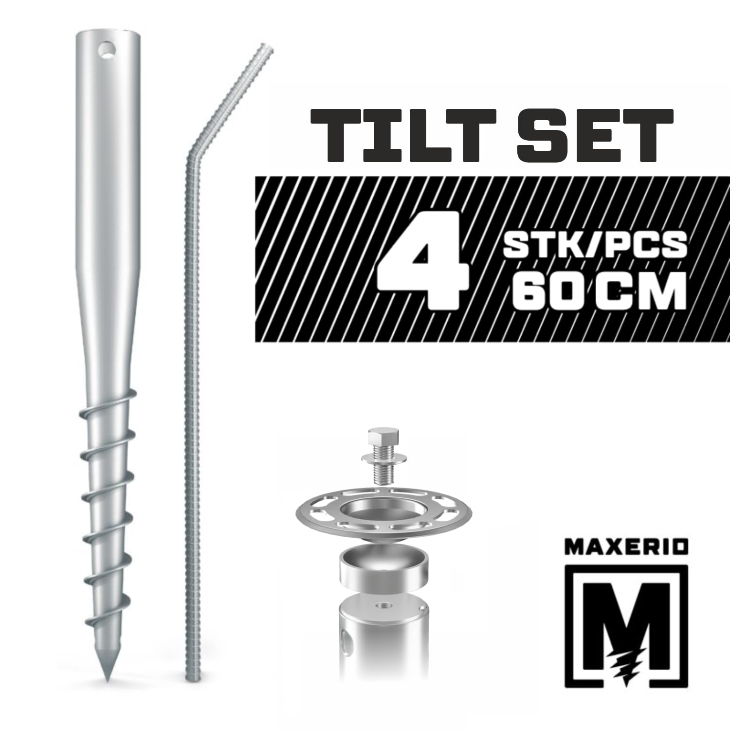 Lot de 4 fondations à vis de 60 cm de diamètre - M12