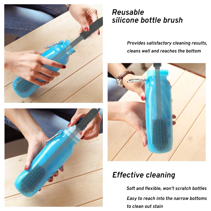 Silicone Bottle Cleaning Brush | 2 Pack|, 16”Long Water Bottle Brush Cleaner Brush for Cleaning Plastic & Metal Bottles,Coffee Cups,Thermos