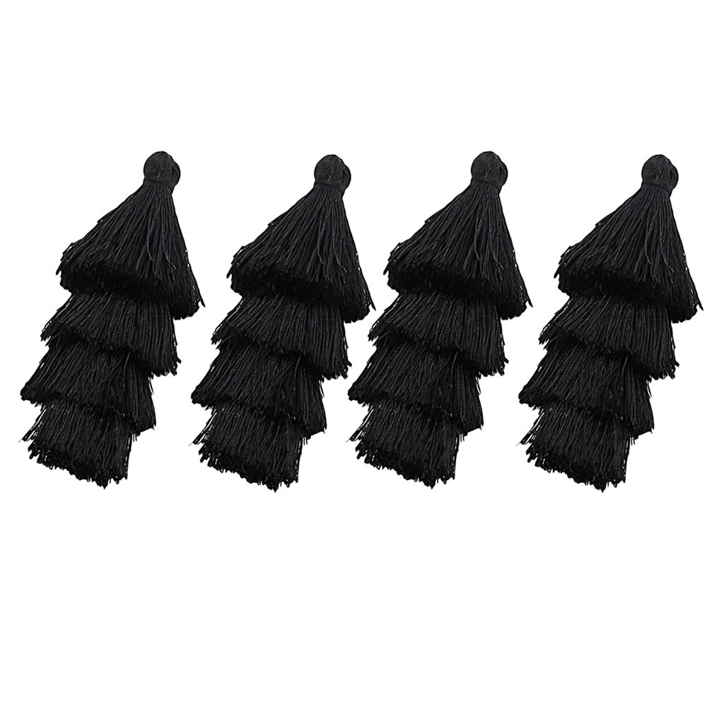 MHT 2 Pairs 4 Layers Bohemian Tassel Embellishments DIY Crafts Accessory Black