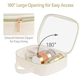 PACKISM Clear Makeup Bag - 2 Pack TSA Approved Toiletry Bag with Handle and Large Opening, Clear Travel Bags for Toiletries, 1 Medium TSA Quart Carry-On & 1 Large for Checked Luggage, Creamy Off-White