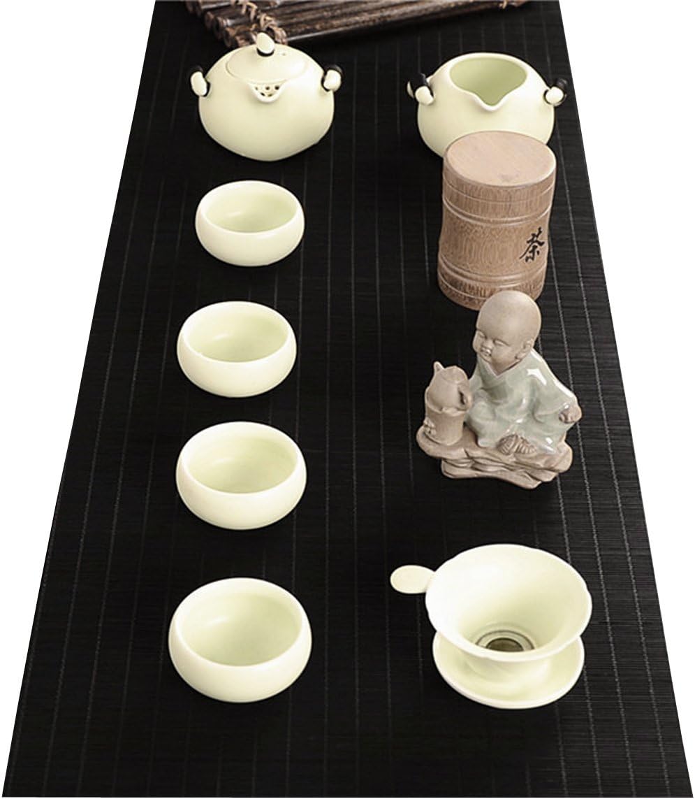 YOY Tea Ceremony - Kung Fu Tea Set Mat Natural Bamboo Tablemat Slat Handmade Bamboo Sticks Decor Placemat Tea Table Runner 12 by 59-Inch,Coffee
