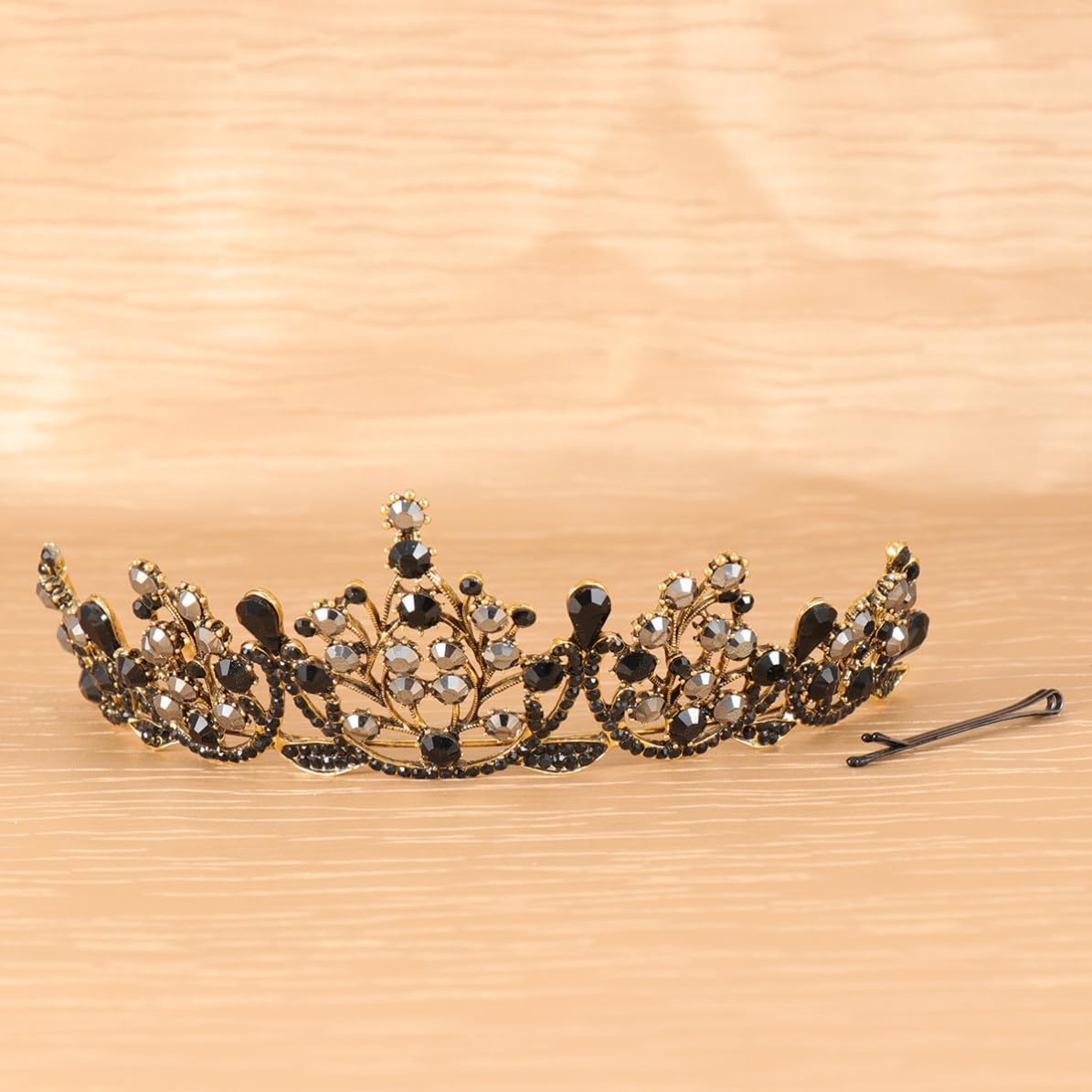 Black Rhinestone Baroque Crown for Women Vintage Hair Accessory
