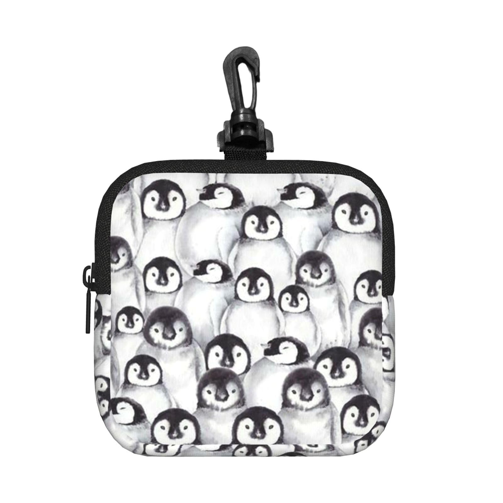 Ercgad Unisex Black Cute Penguins Sketch Print Square Storage Bag Travel Toiletry Cosmetic Organizer Pouch Lightweight Reusable