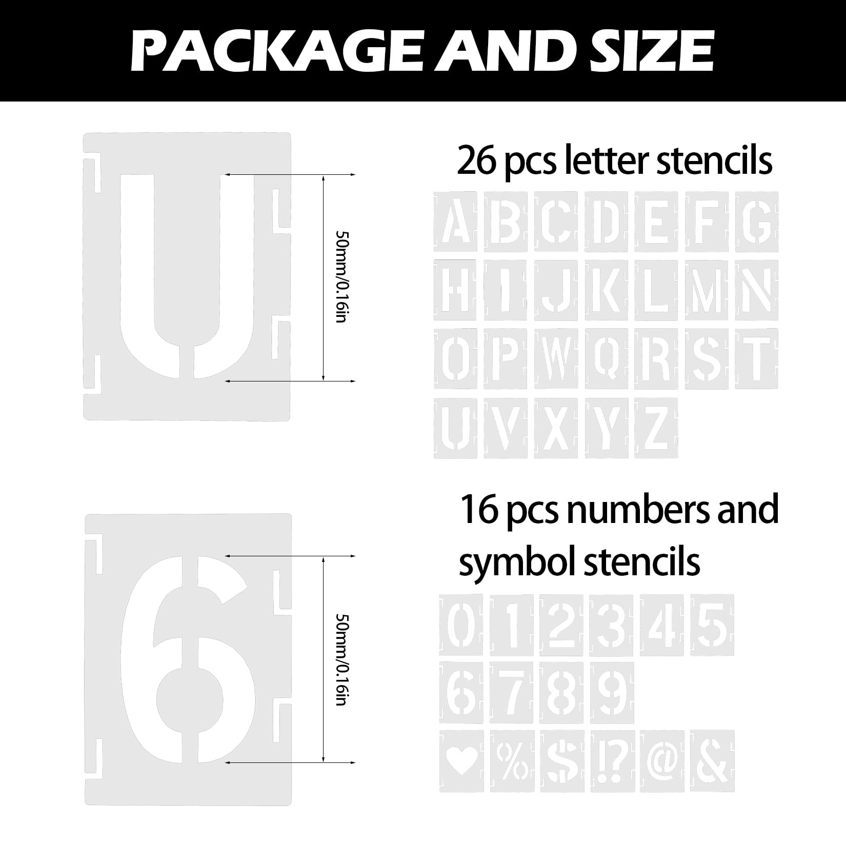 Stencil a forma di lettera, 42 stencil grandi con lettere dell'alfabeto, vernice spray riutilizzabile, modelli in plastica con lettere e numeri, per pittura murale, progetti artistici fai da te