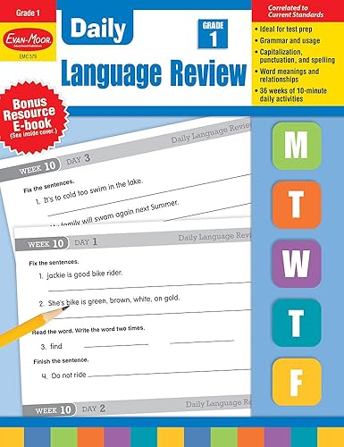 Evan-Moor Daily Language Review, Grade 1 Activities Homeschooling &amp; Classroom Resource Workbook, Reproducible Worksheets, Teacher Edition, Daily Practice, Skills Assessment, Grammar, Punctuation