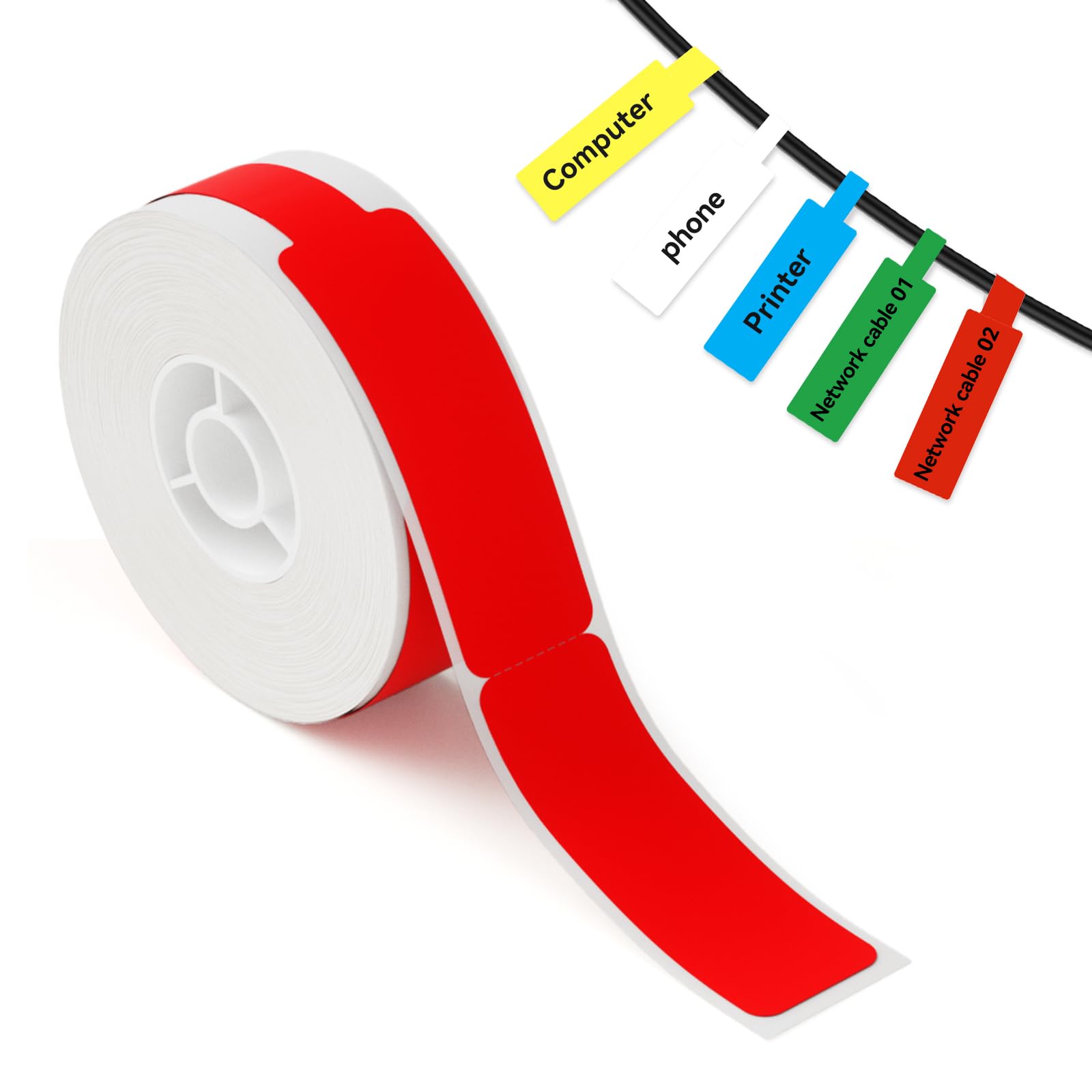 NIIMBOT Red Cable Labels for D11/D110/D101 Label Maker, 0.49'' x 4.29''(12.5mm x 109mm), Thermal Label Tape for Home Office Labeling Tape Replacement