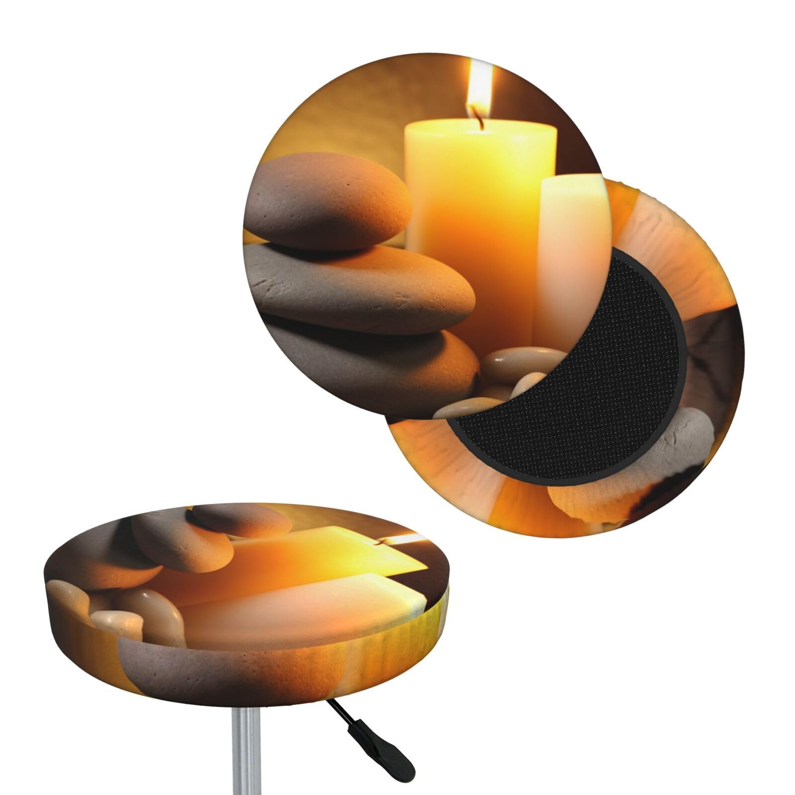 NONHAI Candles and Stone Bar Stool Cover Round Elastic Stool Cushion Covers Dustproof Bar Chair Cover Washable Stool Cushion Slipcover Stretch Stool Seat Covers for 12-14 Inch Chair