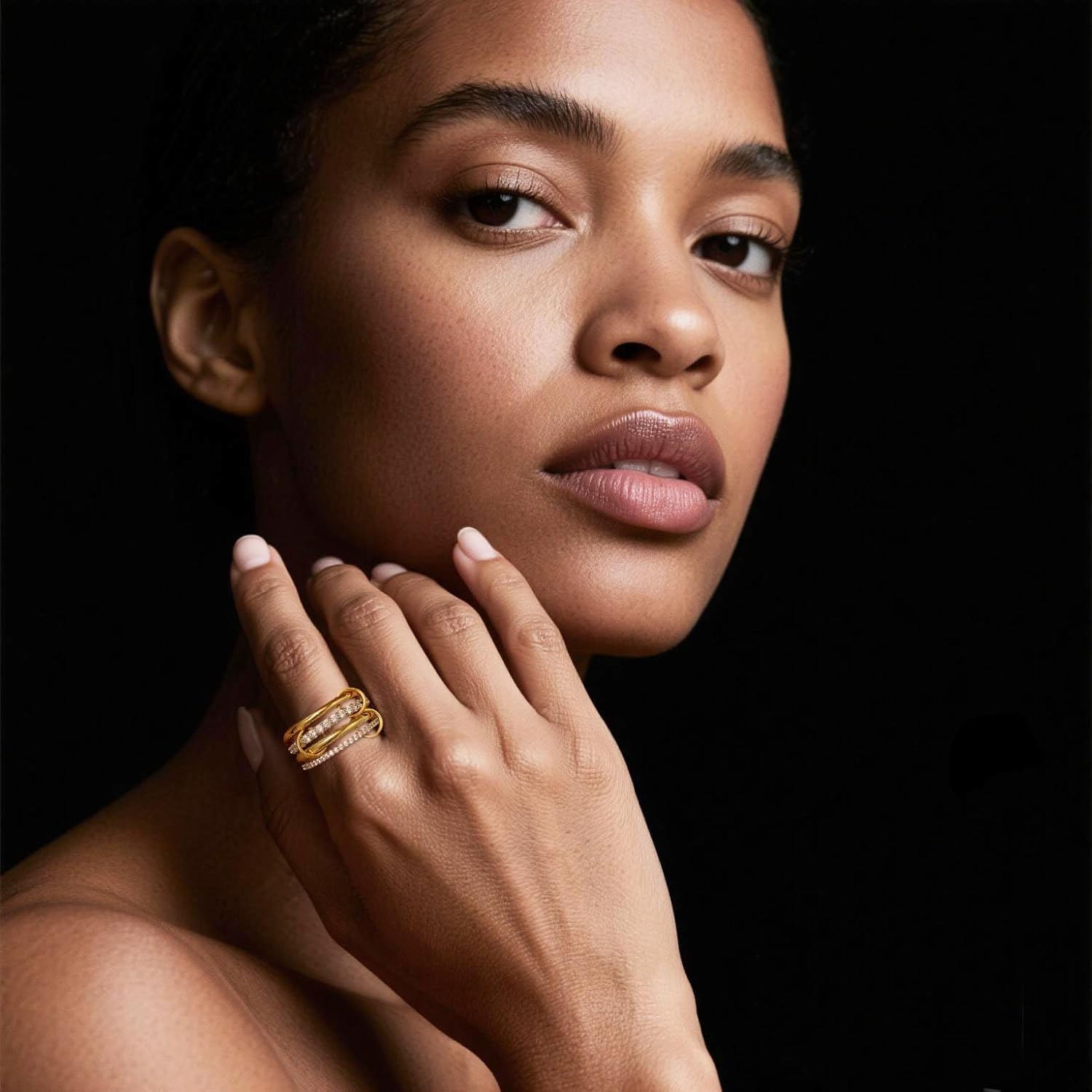 14K Gold Plated Interlocked Stackable Rings for Women Non Tarnish,Gold and Silver Cubic Zirconia Statement Rings Set,Mixed Metals Ring Two-Toned Connected Bands Stacking Jewelry - Image 4