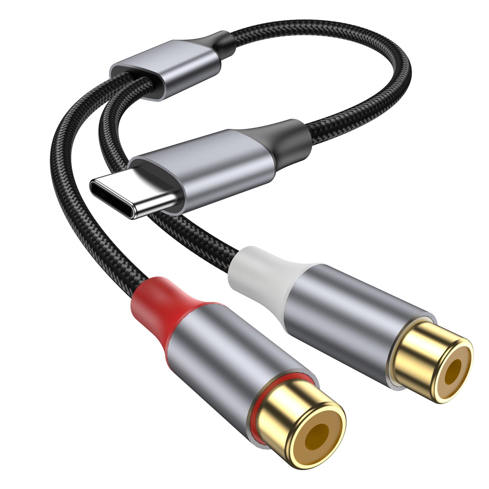 KAYQINHO USB-C - RCAオーディオケーブル、USB-Cオス - 2RCAメス ステレオオーディオY型分岐アダプターケーブル。パソコン、ノートパソコン、スマートフォン、タブレット、MP3プレーヤー、スピーカー、アンプ、カーオーディオステレオに対応。