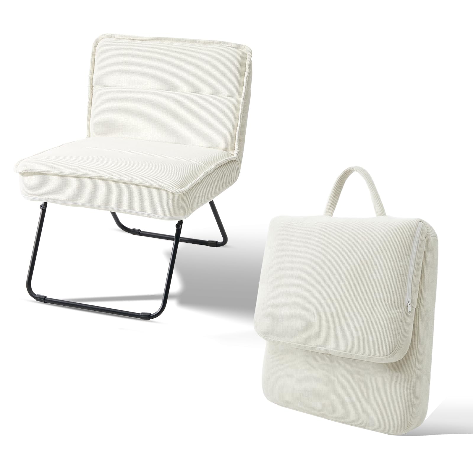 TUKAILAi Folding Accent Chair Corduroy Fabric Living Room Leisure Chair with Folding Back and Metal Legs, Hand-Carry Design,55 cm Wide Upholstered Seat for Home Lounge Indoor Courtyards (Z-Cream) — image 1