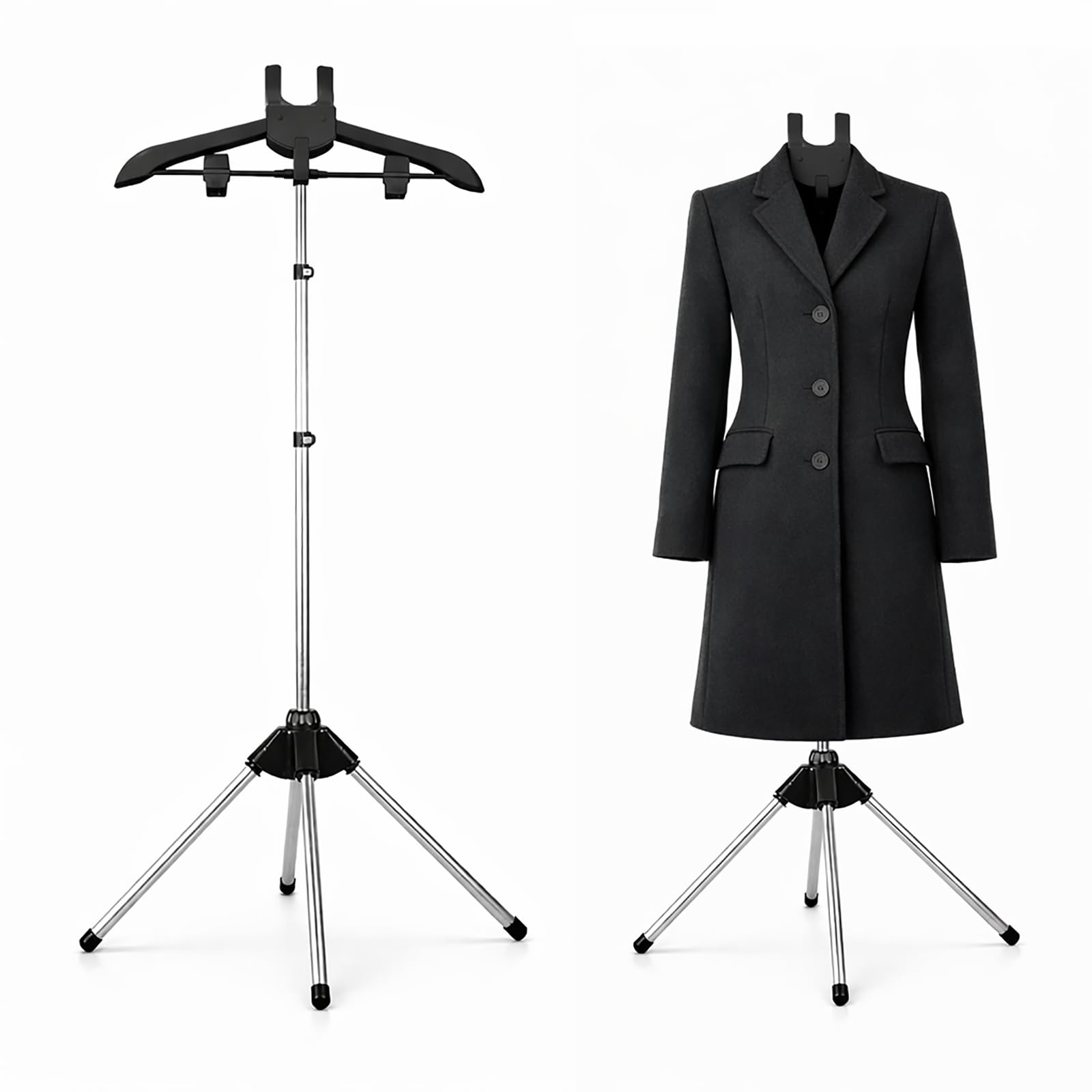 Garment Steamer Stand with Adjustable Height up to 160cm – Folding Telescopic Clothes Steamer Rack with Rotating Hanger, Portable Ironing Stand for Dresses, Suits & Home Travel Use (Black)