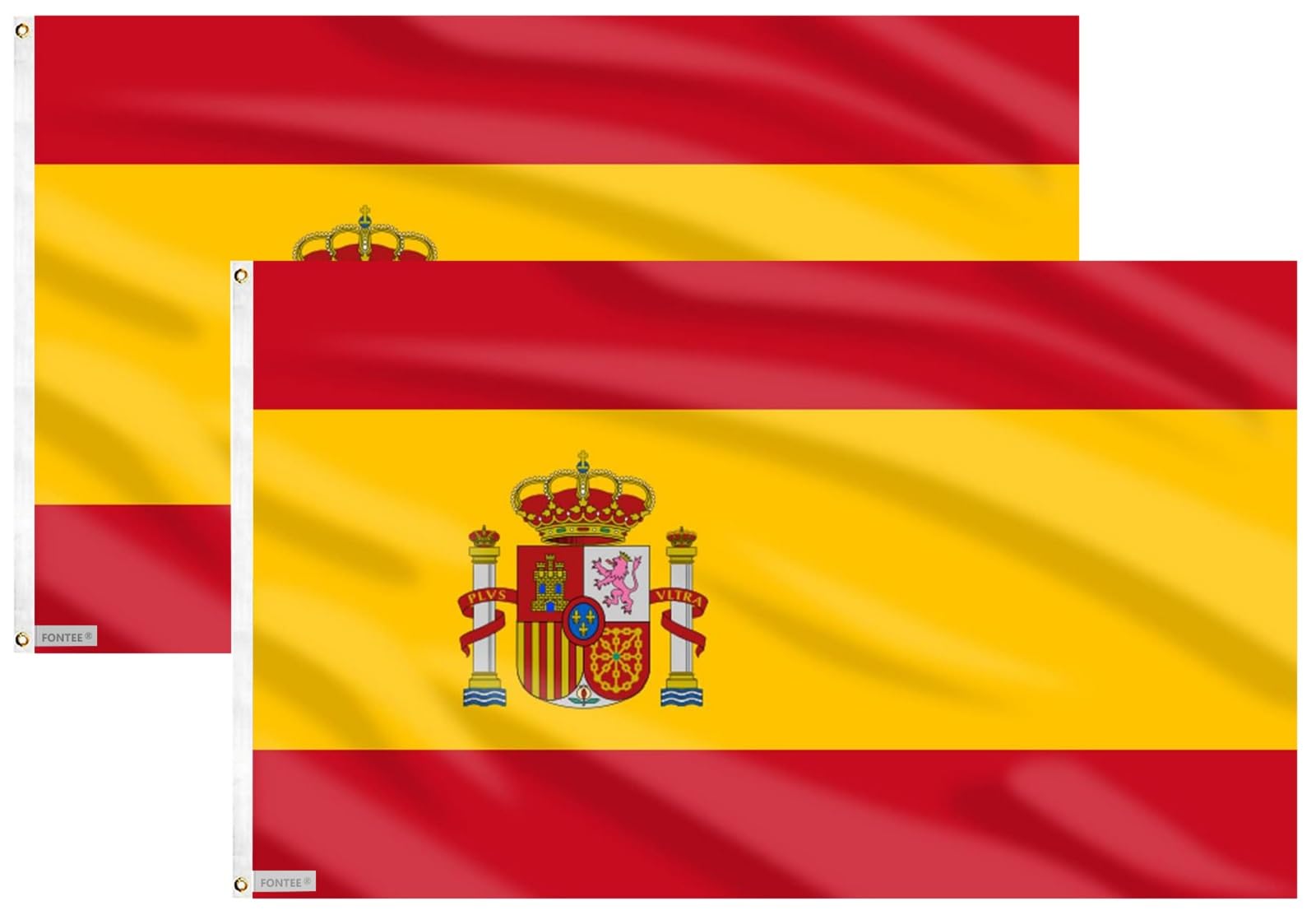 Fontee® 2 Stück [Spanische Flagge] [90X150 cm] [Lebendige Farbe] [UV-lichtbeständig] [Leinwandkopf] [Doppelt genäht] [Dicke Messingösen]