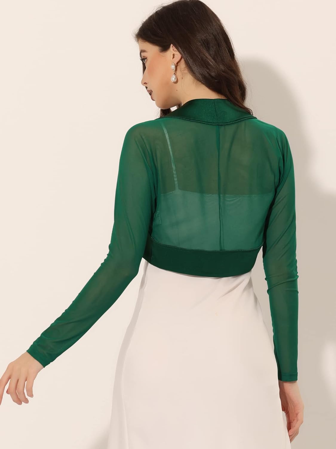 Allegra K Women's Satin Shrugs for Evening Dress Open Front Mesh Cardigan Elegant Wedding Bolero - Image 4