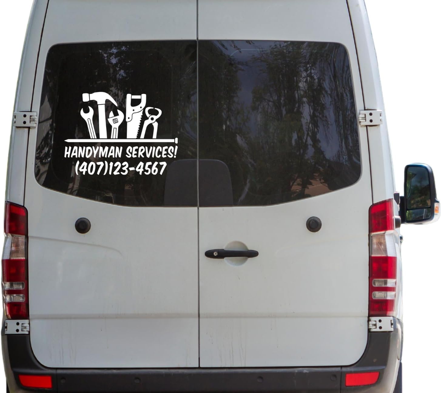 Handyman Services Vinyl Decal Sticker with Tools Design and Custom Phone Number for Vehicle Window