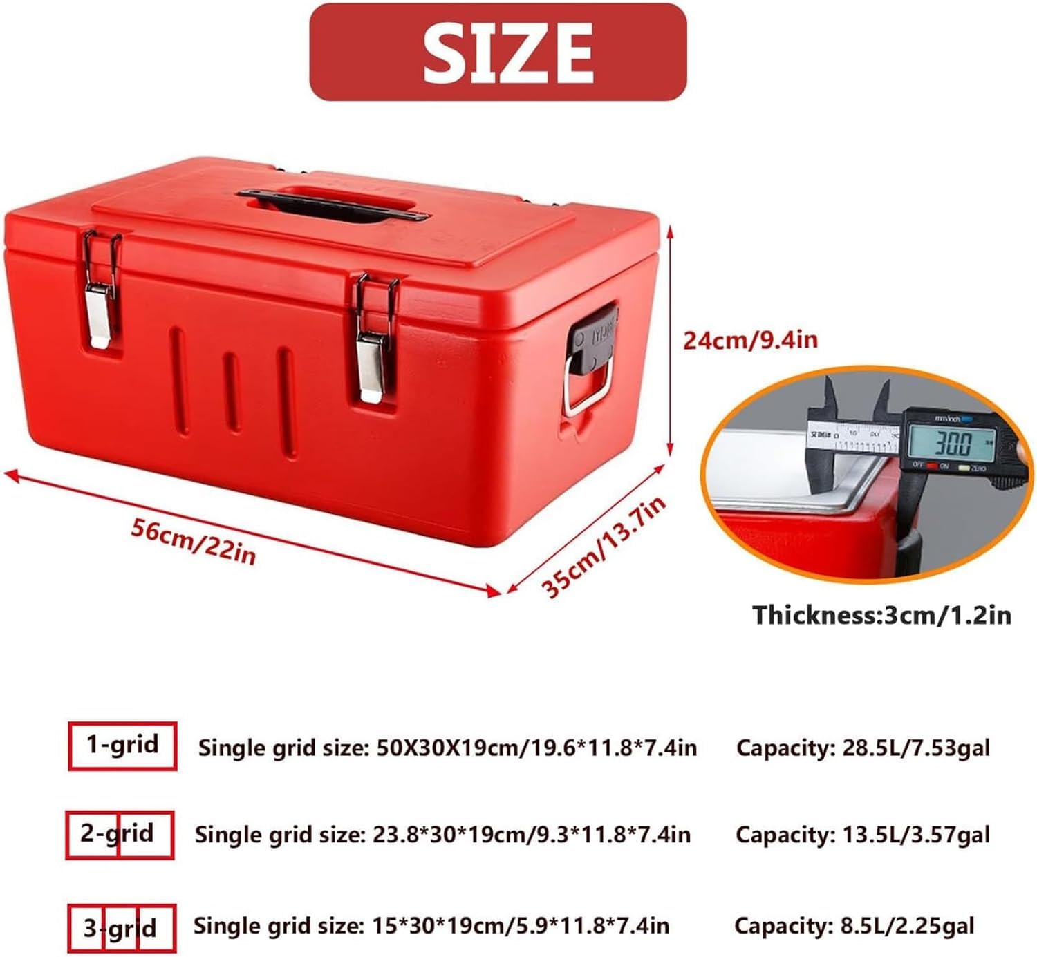 Caja de transporte de alimentos aislada, contenedor de almacenamiento de acero inoxidable con 4 hebillas y 2 asas para alimentos fríos y calientes, perfecto para catering y restaurantes