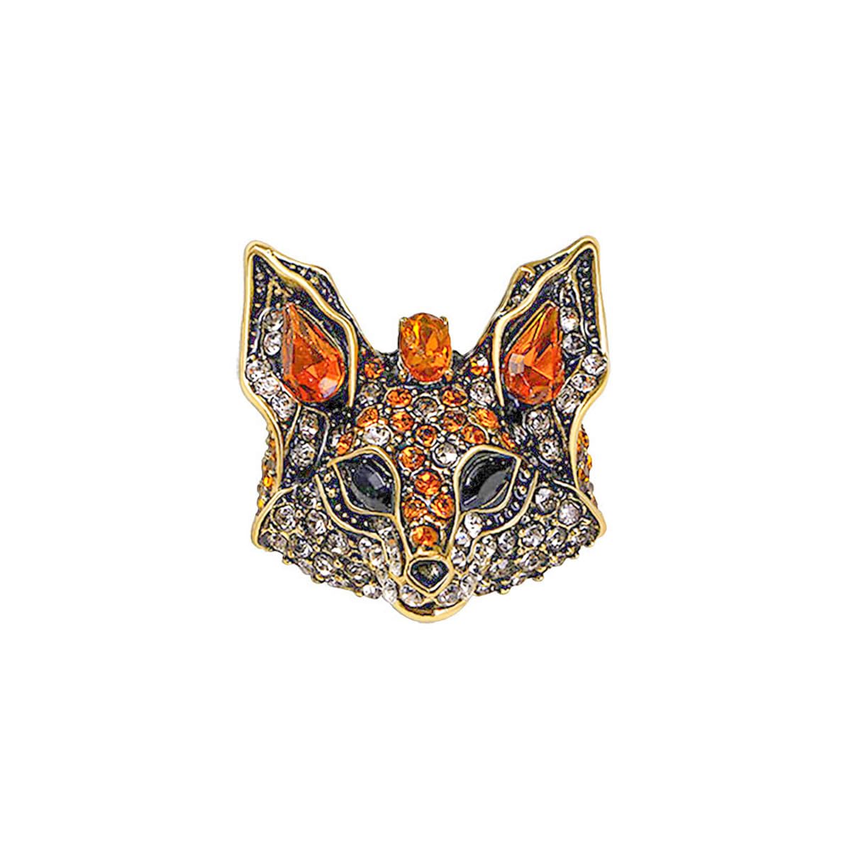 Rhinestone Small Fox Brooch Pin for Women Clear Crystal Cluster Animal Head Brooches Lapel Pins CZ Dress Accessories Suit Collar Decoration Jewelry