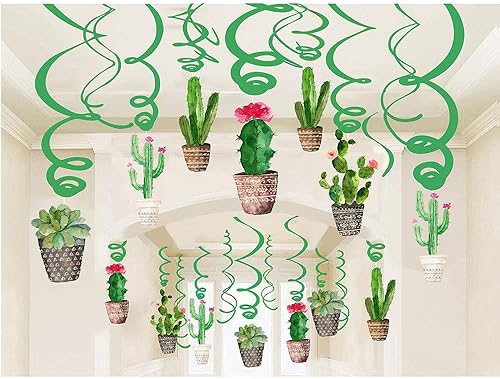 Decoraciones de cactus hawaiano para fiestas, decoraciones de remolinos colgantes, decoración de fiesta mexicana, decoración de techo, suministros