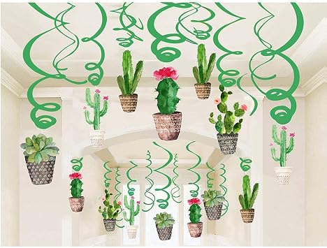 Cactus Hawaiian Party Decorations Hanging Swirl Decorations - Mexican Fiesta Party Decorations Ceiling Decor, Birthday Baby Shower Favor Supplies Decor 30pcs